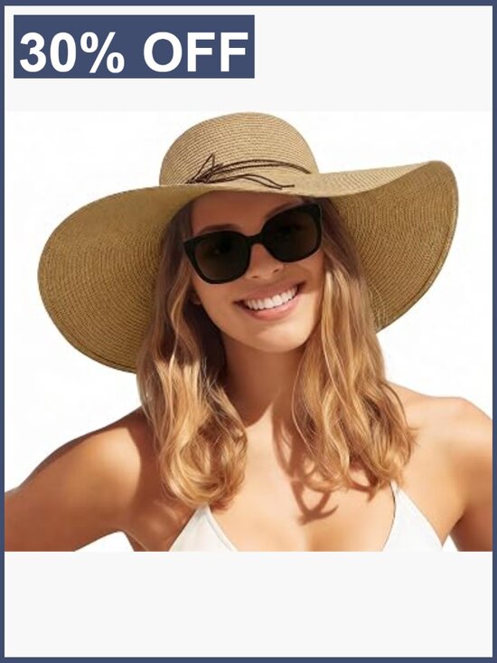 Womens Wide Brim Straw Sun Hat UPF 50 Floppy Foldable Beach Travel Summer